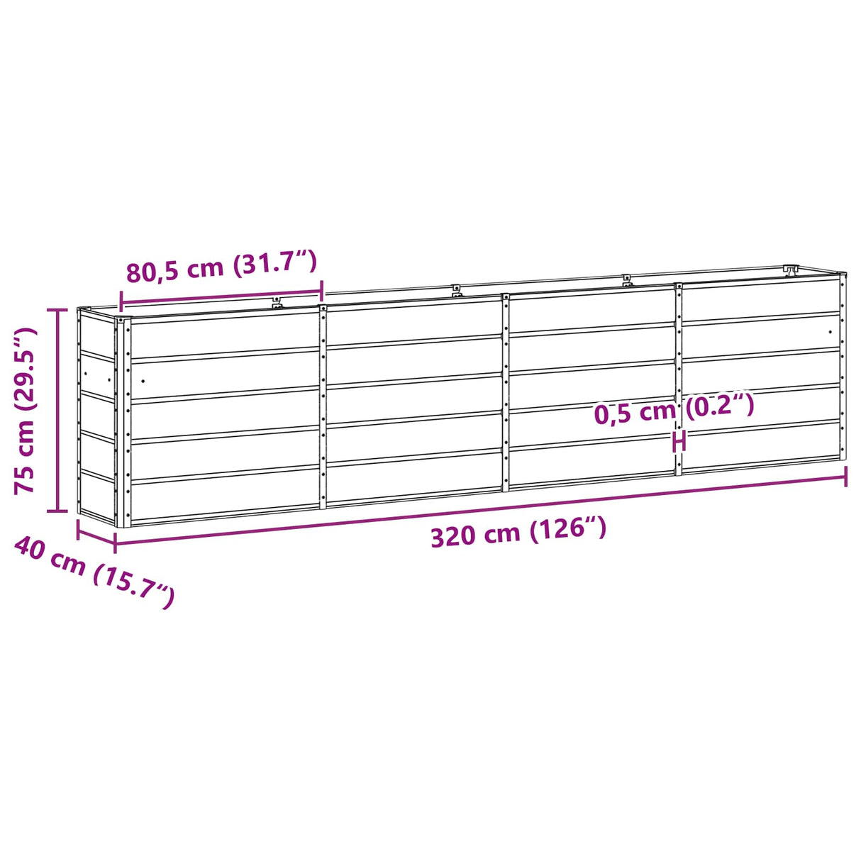 Planter Light Grey 320 x 40 x 75 cm Steel