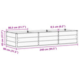 Planter Light Grey 240 x 80 x 45 cm Steel - Close-Up Angle