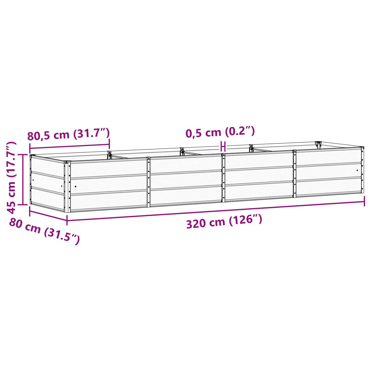Planter Light Grey 320 x 80 x 45 cm Steel