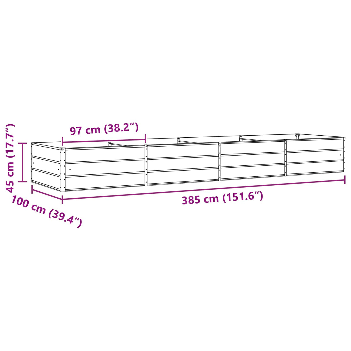 Planter Light Grey 195 x 100 x 45 cm Galvanised Steel