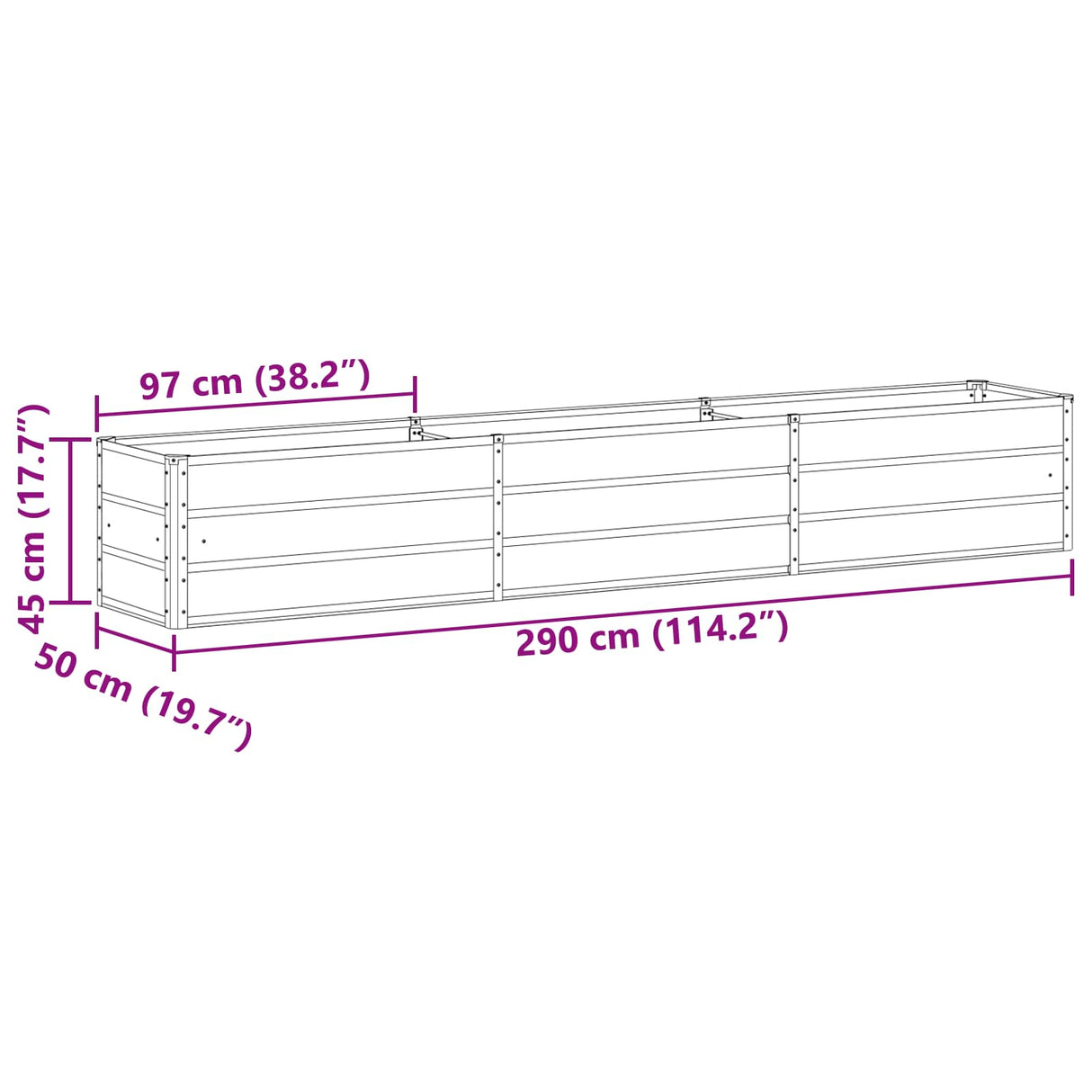 Planter Anthracite 290 x 50 x 45 cm Galvanised Steel