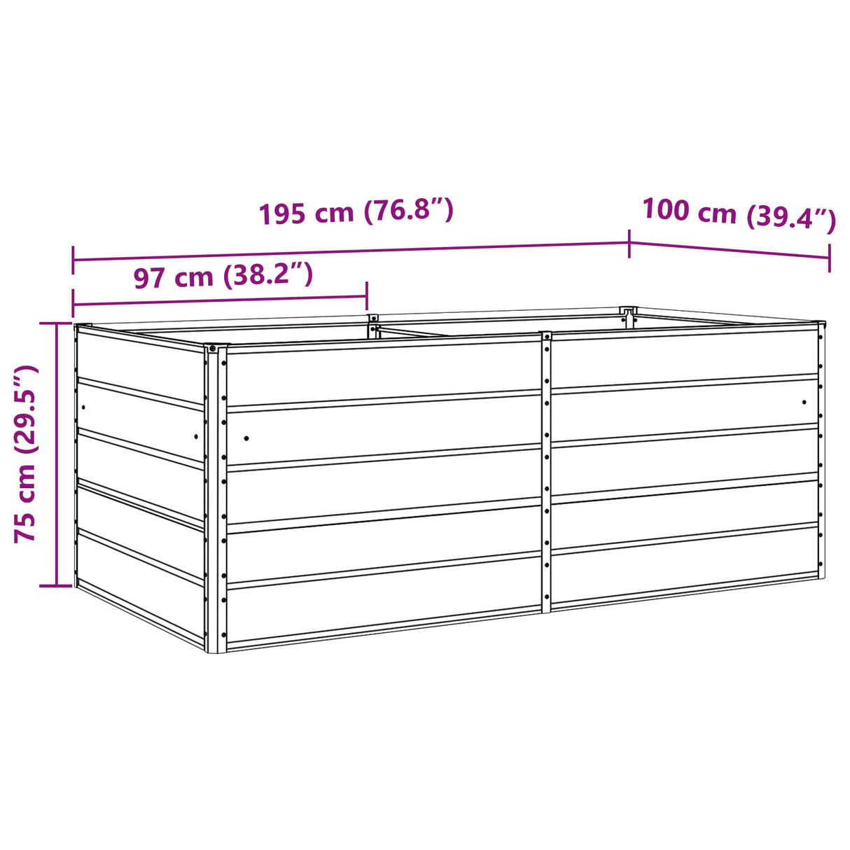 Planter Anthracite 195 x 100 x 75 cm Galvanised Steel