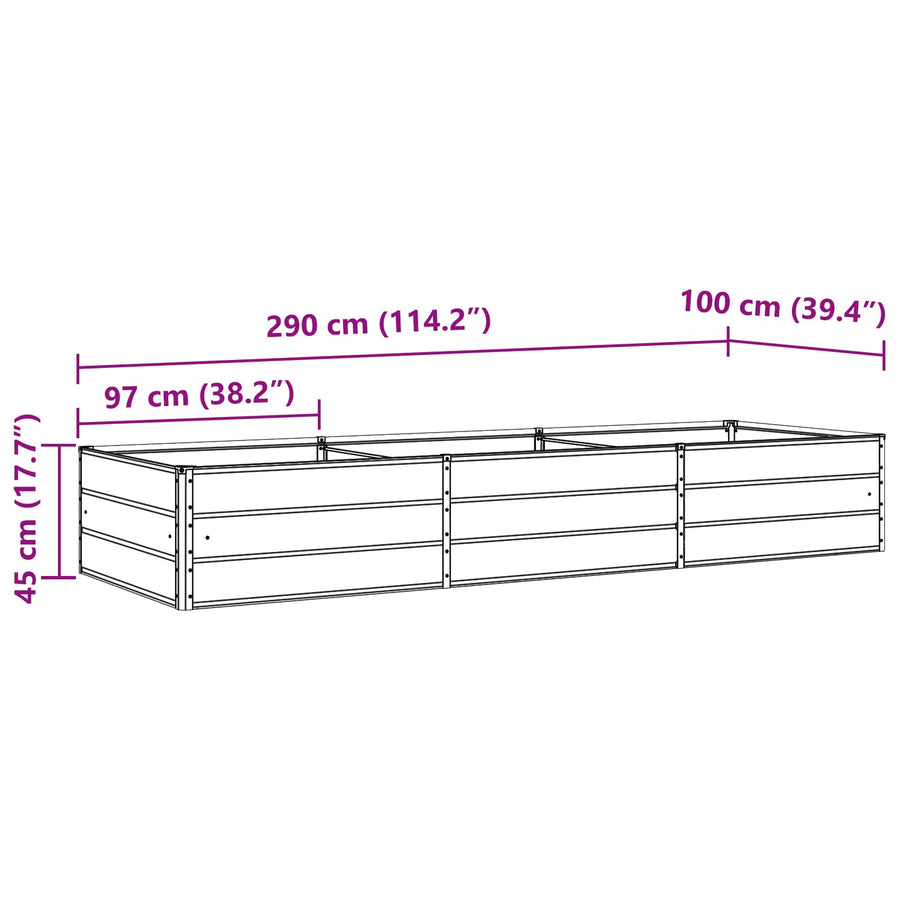Planter Anthracite 290 x 100 x 45 cm Galvanised Steel