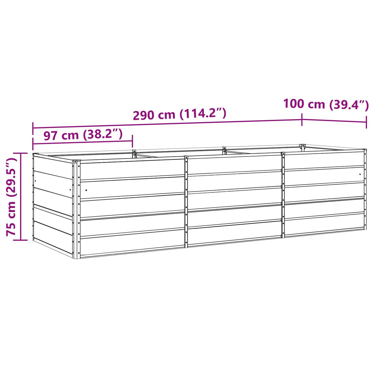 Planter Anthracite 290 x 100 x 75 cm Galvanised Steel