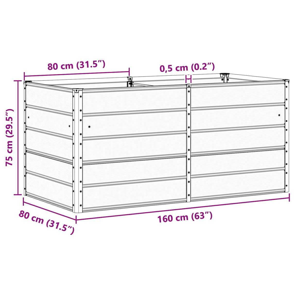 Planter Green 160 x 80 x 75 cm Steel