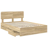 Bed Frame with Drawer Sonoma Oak 150 x 200 cm Engineered Wood - 45-Degree Angle