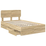 Bed Frame with Drawer Sonoma Oak 135 x 190 cm Engineered Wood - 45-Degree Angle