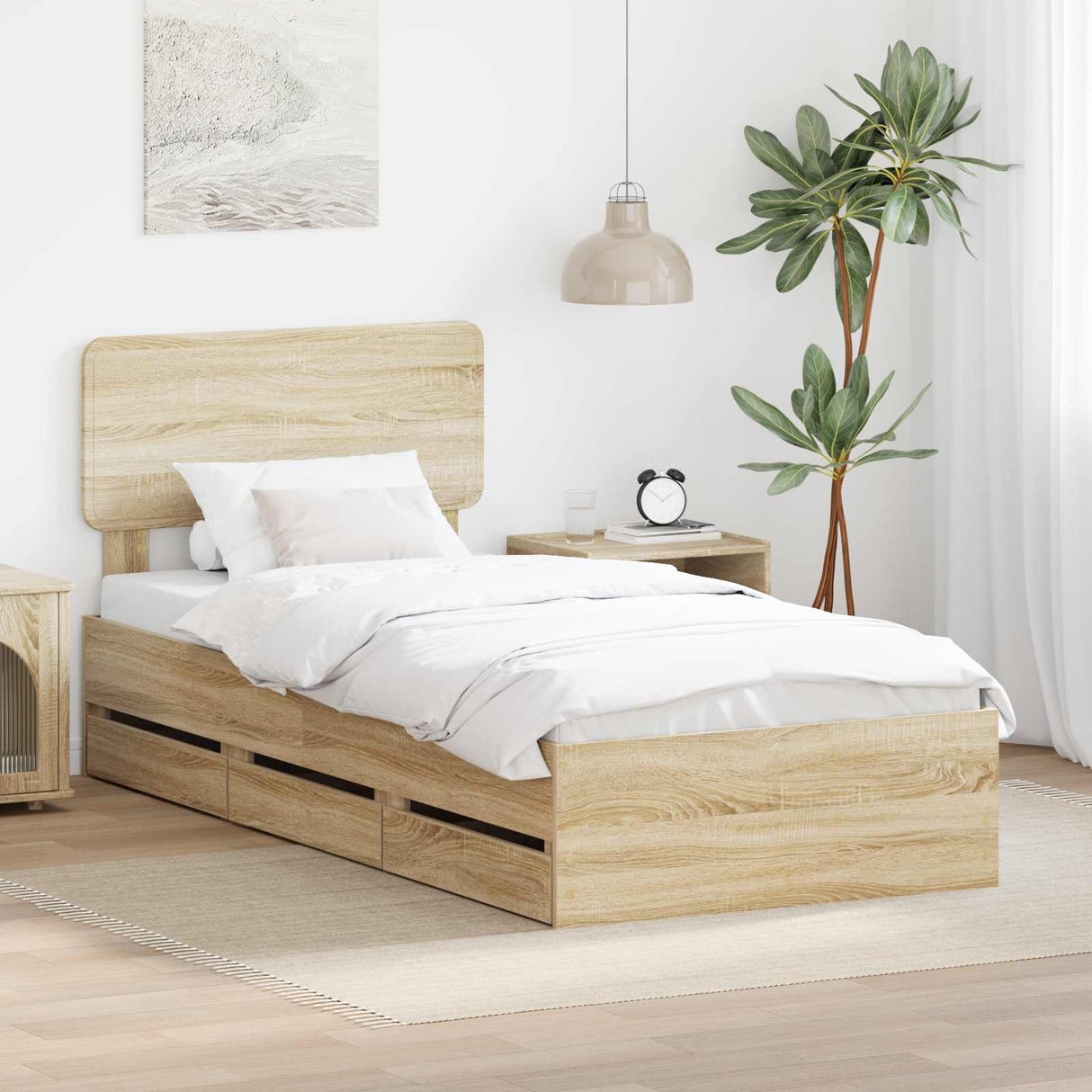 Bed Frame with Drawer Sonoma Oak 90 x 190 cm Engineered Wood