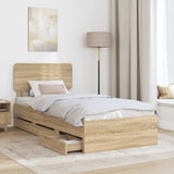 Bed Frame with Drawer Sonoma Oak 90 x 190 cm Engineered Wood - Side View