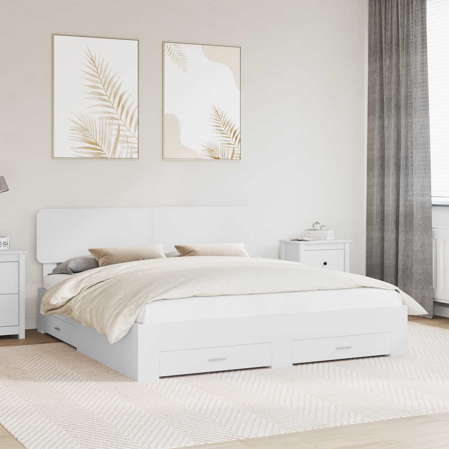 Bed Frame with Drawer White 180 x 200 cm Engineered Wood