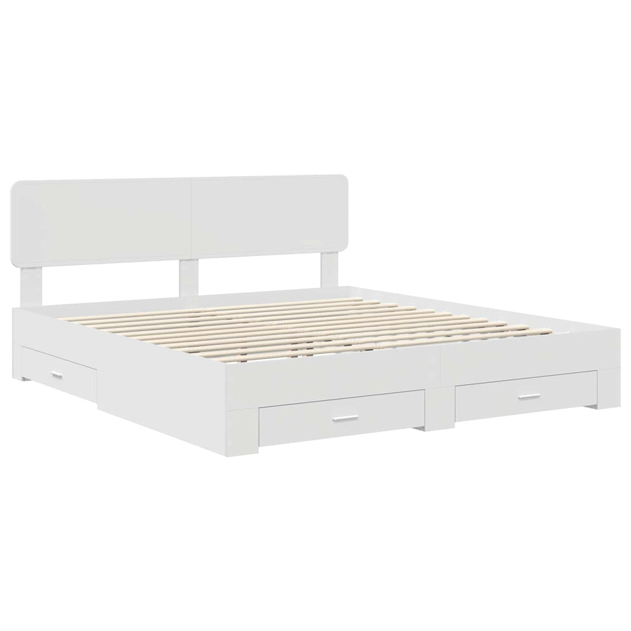 Bed Frame with Drawer White 180 x 200 cm Engineered Wood