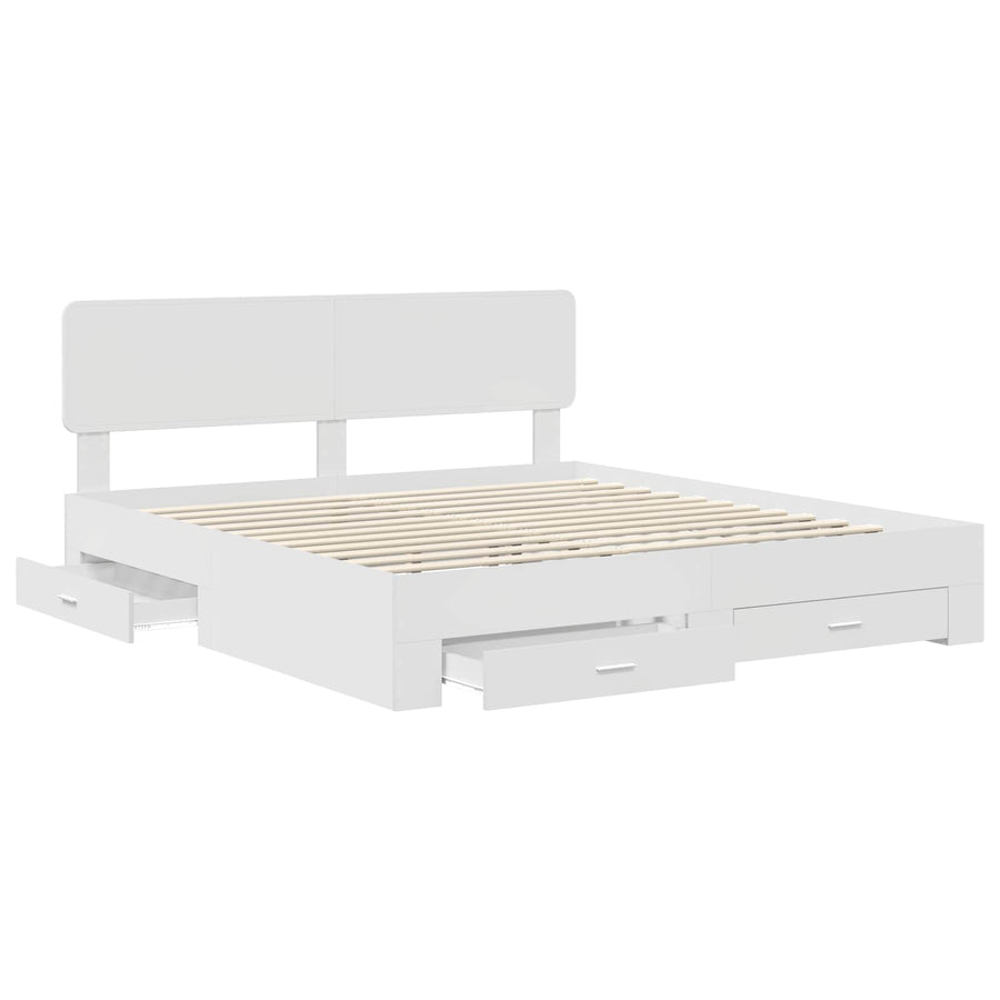 Bed Frame with Drawer White 180 x 200 cm Engineered Wood