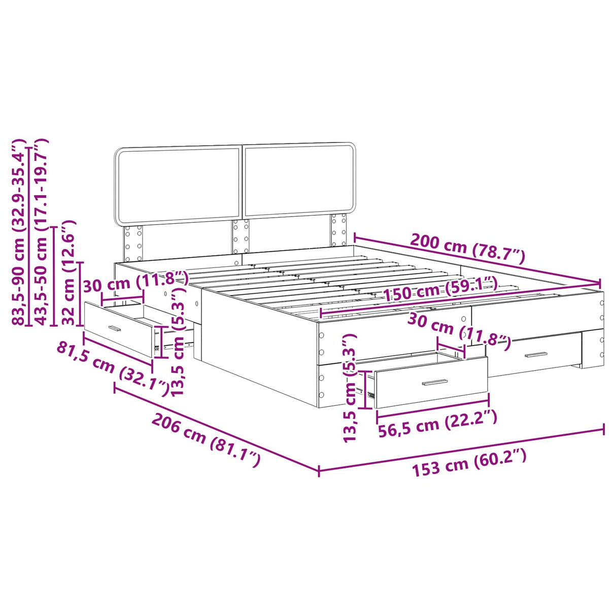 Bed Frame with Headboard White 150 x 200 cm Engineered Wood