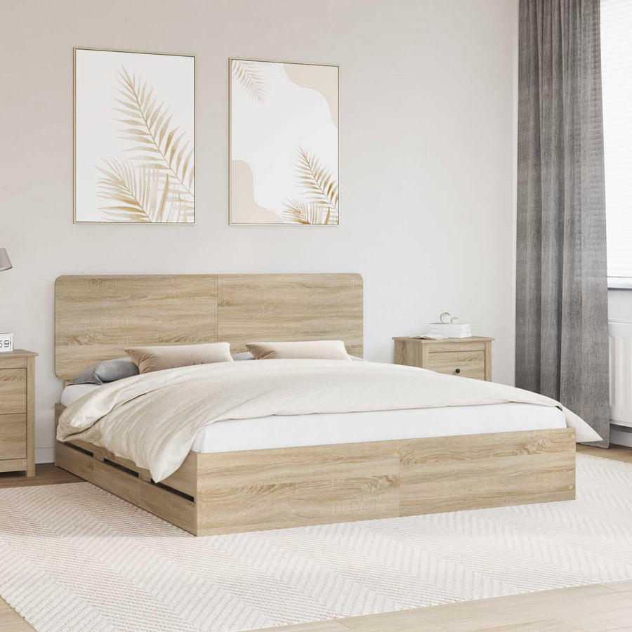 Bed Frame with Drawer Sonoma Oak 180 x 200 cm Engineered Wood