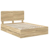 Bed Frame with Drawer Sonoma Oak 150 x 200 cm Engineered Wood - Top-Down View