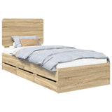 Bed Frame with Drawer Sonoma Oak 90 x 190 cm Engineered Wood - Front View