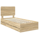 Bed Frame with Drawer Sonoma Oak 90 x 190 cm Engineered Wood - Top-Down View