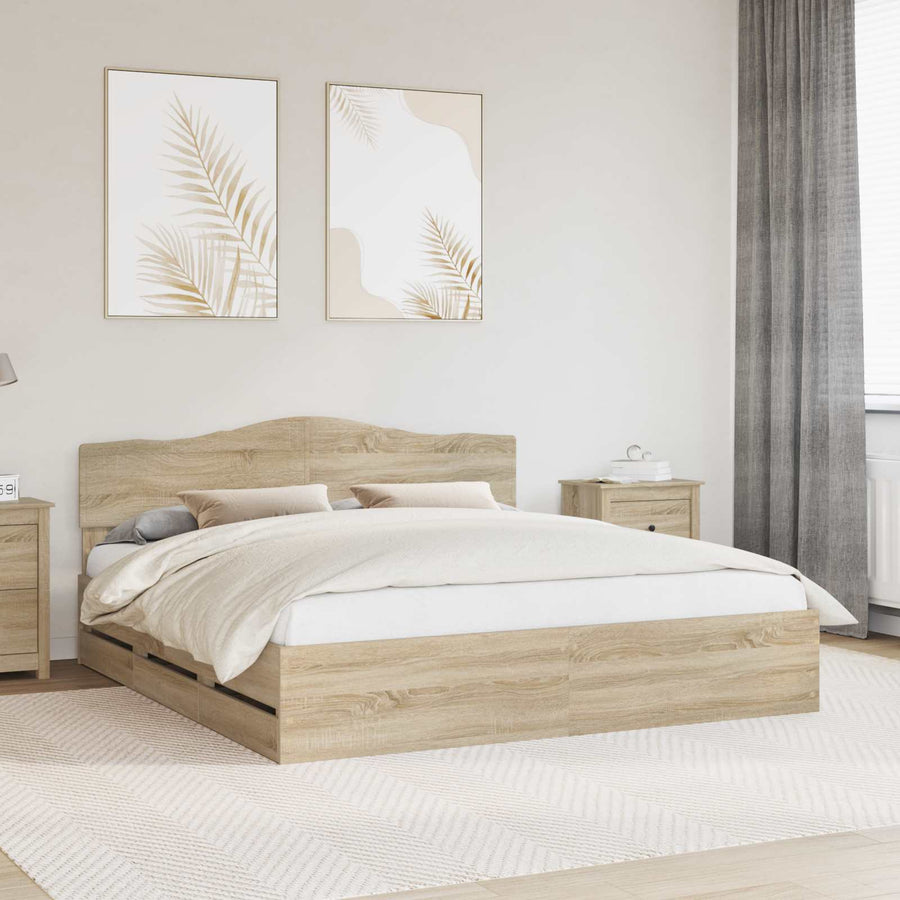Bed Frame with Drawer Sonoma Oak 180 x 200 cm Engineered Wood