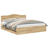 Bed Frame with Drawer Sonoma Oak 180 x 200 cm Engineered Wood - Front View