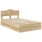 Bed Frame with Drawer Sonoma Oak 135 x 190 cm Engineered Wood - Top-Down View