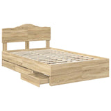 Bed Frame with Drawer Sonoma Oak 135 x 190 cm Engineered Wood - 45-Degree Angle