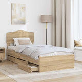Bed Frame with Drawer Sonoma Oak 90 x 190 cm Engineered Wood - Side View