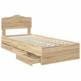 Bed Frame with Drawer Sonoma Oak 90 x 190 cm Engineered Wood - 45-Degree Angle