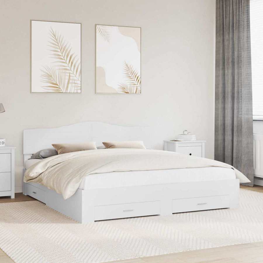 Bed Frame with Drawer White 180 x 200 cm Engineered Wood