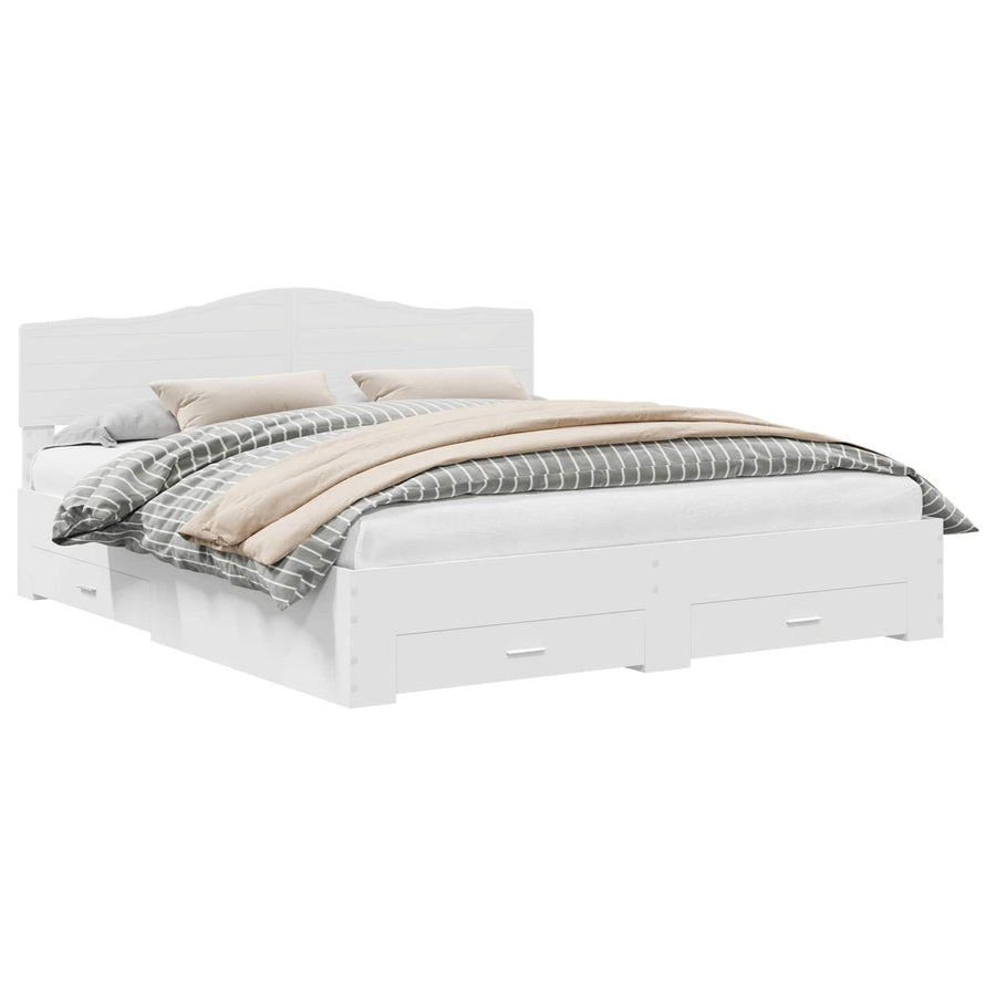 Bed Frame with Drawer White 180 x 200 cm Engineered Wood