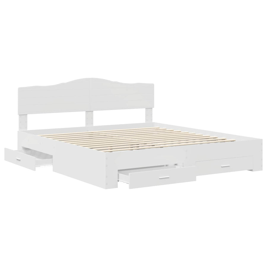 Bed Frame with Drawer White 180 x 200 cm Engineered Wood