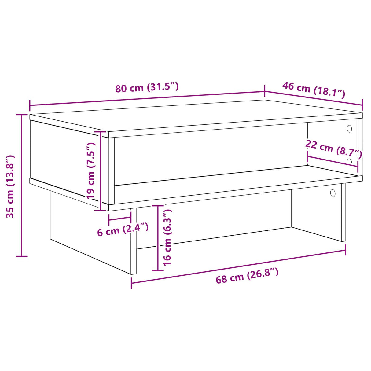 Coffee Table White 80 x 46 x 35 cm Engineered Wood