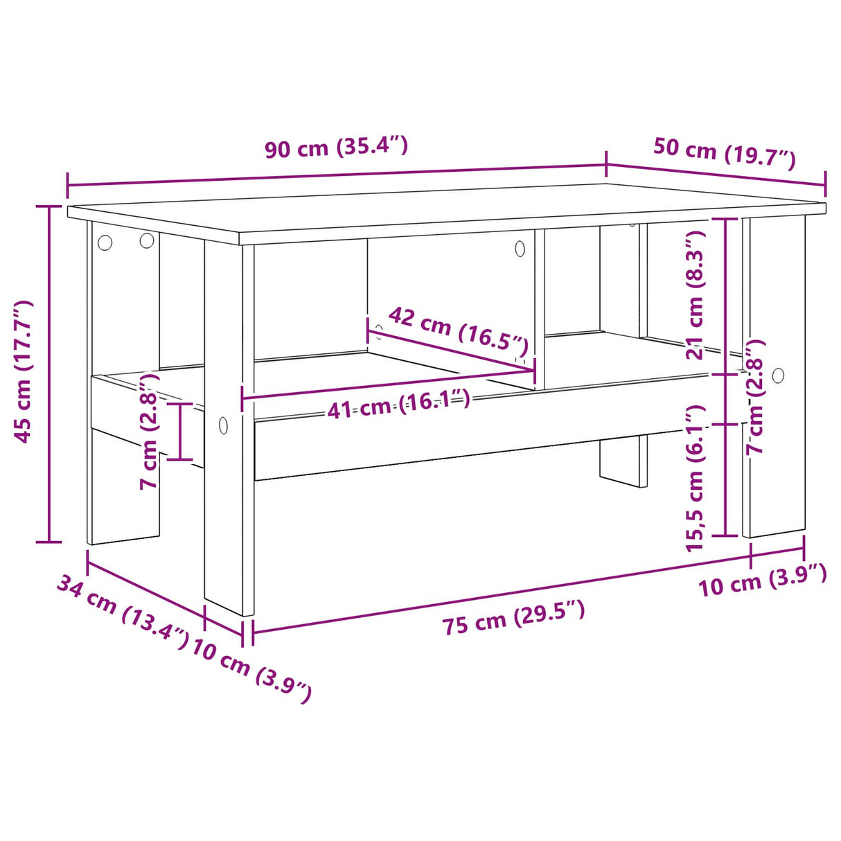 Coffee Table White 90 x 50 x 45 cm Engineered Wood