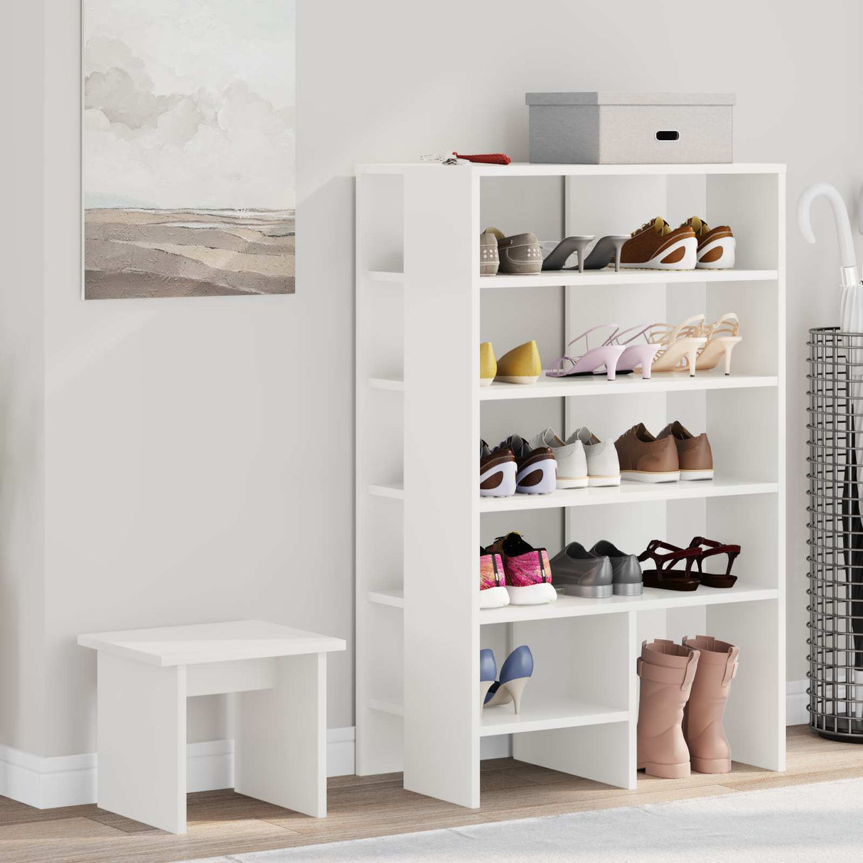 Shoe Cabinet with Shelf 2 pcs White Engineered Wood