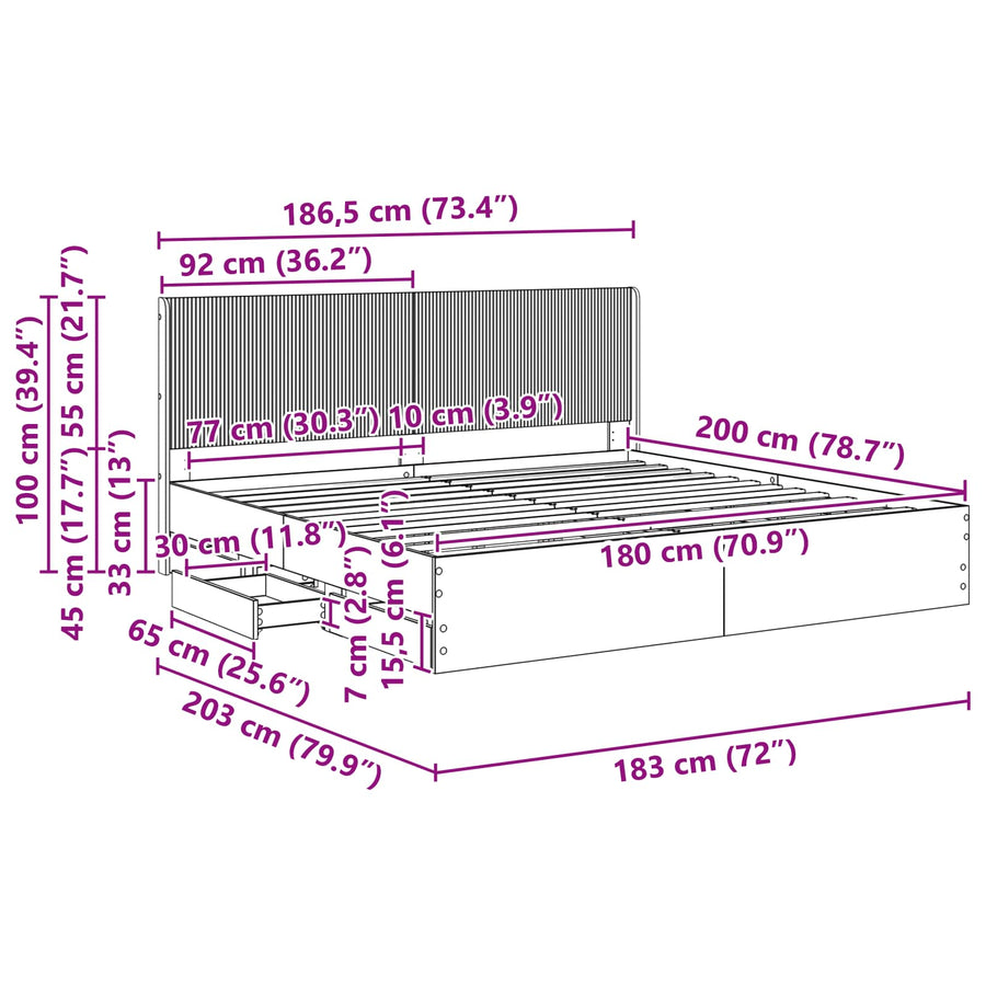 Bed Frame with Storage and Headboard Sonoma Oak 180 x 200 cm