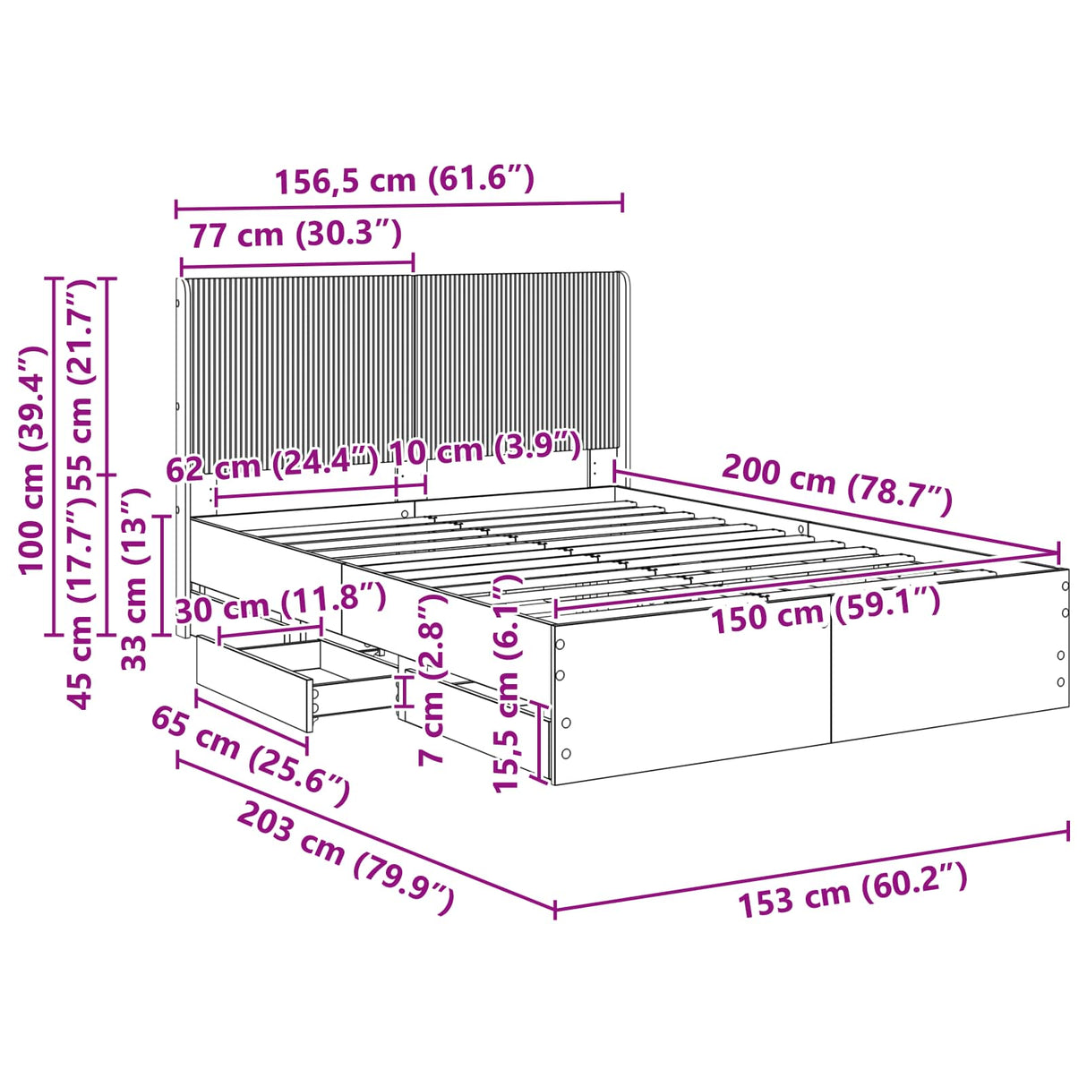 Bed Frame with Storage and Headboard Sonoma Oak 150 x 200 cm