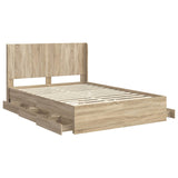 Bed Frame with Storage and Headboard Sonoma Oak 135 x 190 cm - 45-Degree Angle