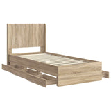 Bed Frame with Storage and Headboard Sonoma Oak 90 x 190 cm - 45-Degree Angle