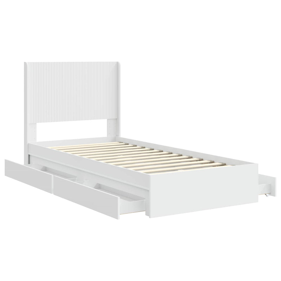 Bed Frame with Storage and Headboard White 90 x 190 cm