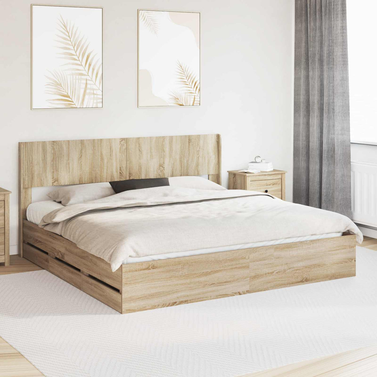 Bed Frame with Storage and Headboard Sonoma Oak 180 x 200 cm