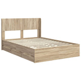 Bed Frame with Storage and Headboard Sonoma Oak 135 x 190 cm - Top-Down View