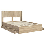 Bed Frame with Storage and Headboard Sonoma Oak 135 x 190 cm