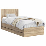 Bed Frame with Storage and Headboard Sonoma Oak 90 x 190 cm - Front View