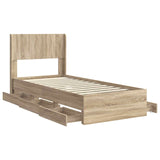 Bed Frame with Storage and Headboard Sonoma Oak 90 x 190 cm - 45-Degree Angle