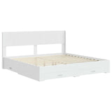 Bed Frame with Storage and Headboard White Engineered Wood - Side View