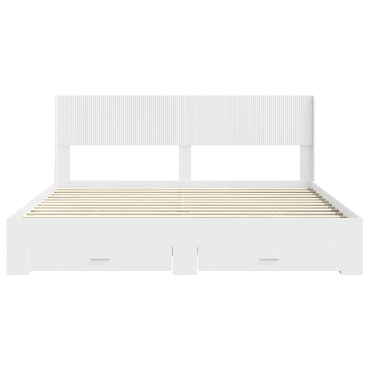 Bed Frame with Storage and Headboard White Engineered Wood