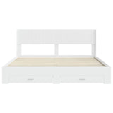 Bed Frame with Storage and Headboard White Engineered Wood