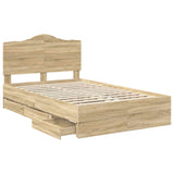 Bed Frame with Drawer Sonoma Oak 135 x 190 cm Engineered Wood - 45-Degree Angle