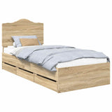 Bed Frame with Drawer Sonoma Oak 90 x 190 cm Engineered Wood - Front View