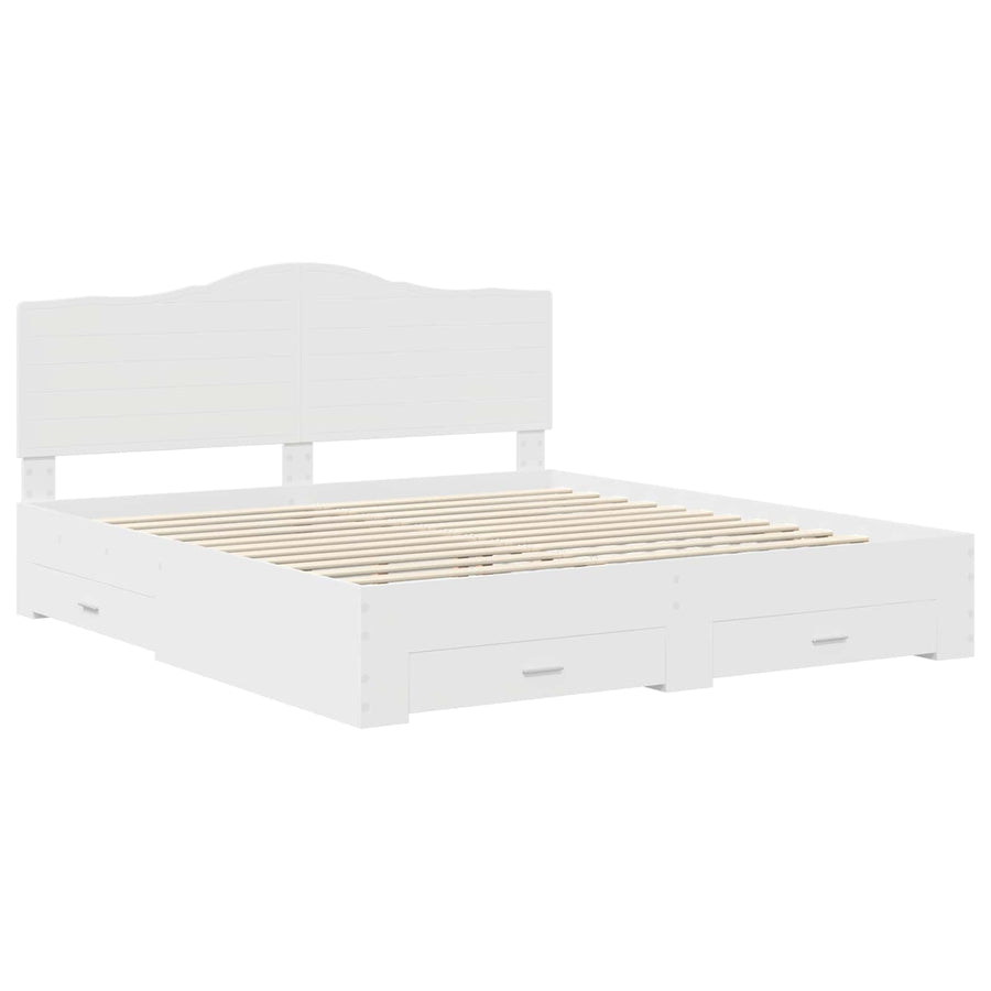 Bed Frame with Drawer White 180 x 200 cm Engineered Wood