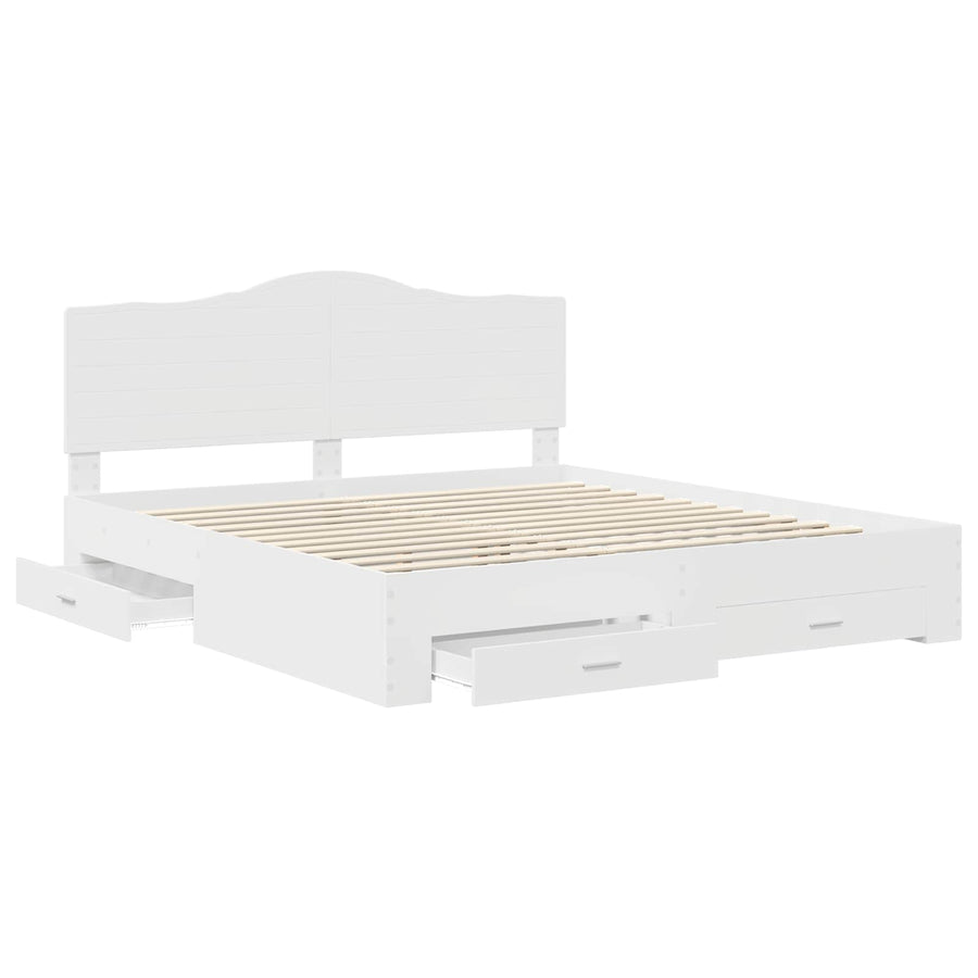 Bed Frame with Drawer White 180 x 200 cm Engineered Wood
